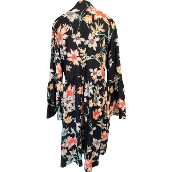 ASOS Navy Floral Dress Womens Size 8 Bell Sleeves Stretch Knit Boho Feminine - Picture 4 of 9